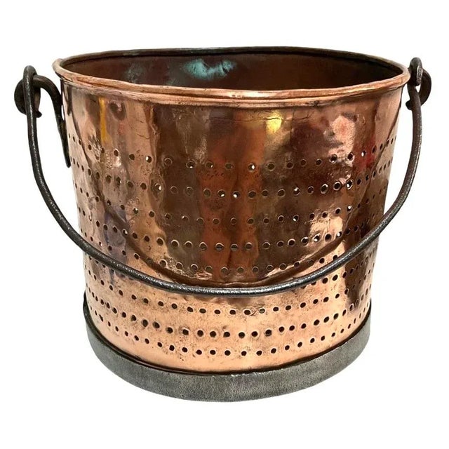 Late 19th Century Copper Steamer/Strainer Pot. Iron Base and Swing Handle.