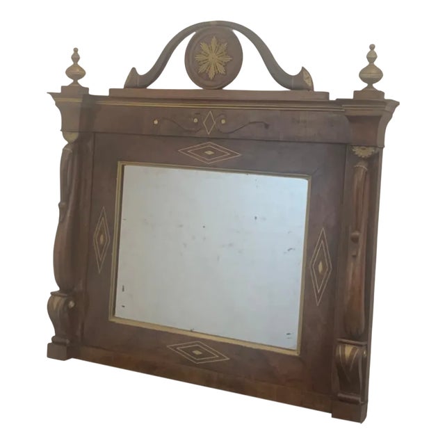 Genovese Mirror With Walnut Inlays & Small Parts in Brass For Sale