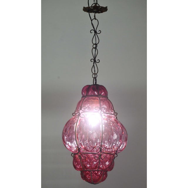 Wonderful Magenta Colour Venetian Lantern, Seguso Murano Glass, Italy, 1950s For Sale - Image 4 of 14