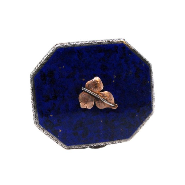 Gold and Silver Toiletry Box with Flower on Blue Enamel Lid For Sale - Image 9 of 9