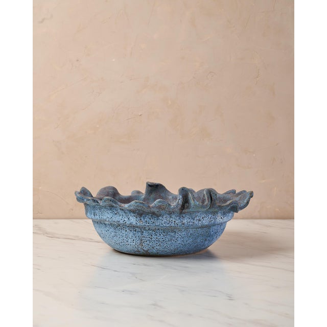Contemporary Organic Modern Decorative Bowl by Ank Studios in Textured Blue Ceramic For Sale - Image 3 of 12