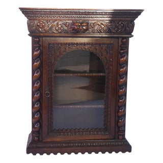 Antique Victorian Hand-Carved Wooden Display Cabinet, 1920s For Sale