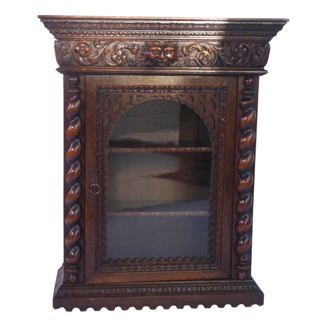 Antique Victorian Hand-Carved Wooden Display Cabinet, 1920s For Sale