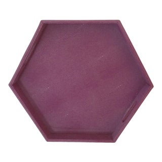 Lavender Faux Shagreen Handled Tray For Sale