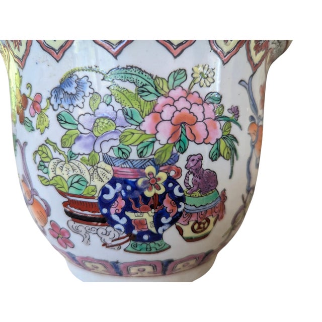 Vintage Chinoiserie Famille Rose Ceramic Cachepot Planter For Sale - Image 10 of 12