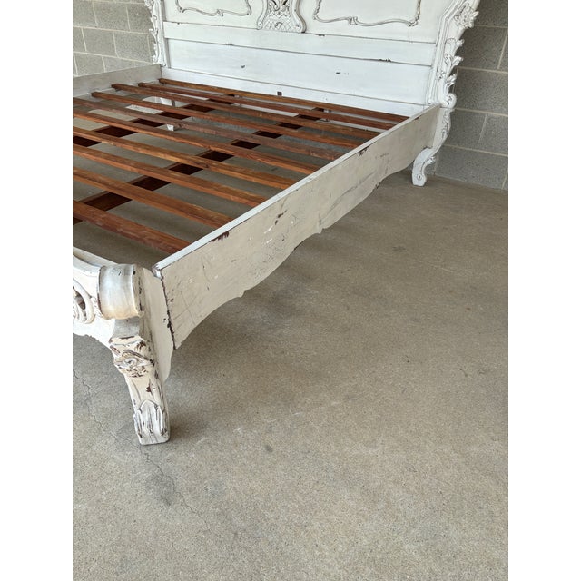 Italian Rococo Style Shabby Chic Distressed King Size Bed Frame For Sale - Image 9 of 11