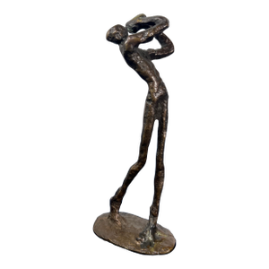 1950s Mid-Century Modern Abstract Brutalist Cast Bronze Male Figure Sculpture - Giacometti Style