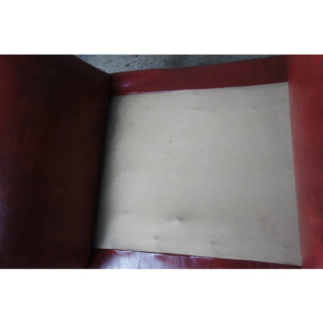 Mid Century Mahogany & Red Leather Scroll Arm Chaise Lounge Day Bed Bench For Sale - Image 11 of 13