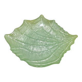 15-Inch Vintage Celery Green Shell Glass Bowl For Sale