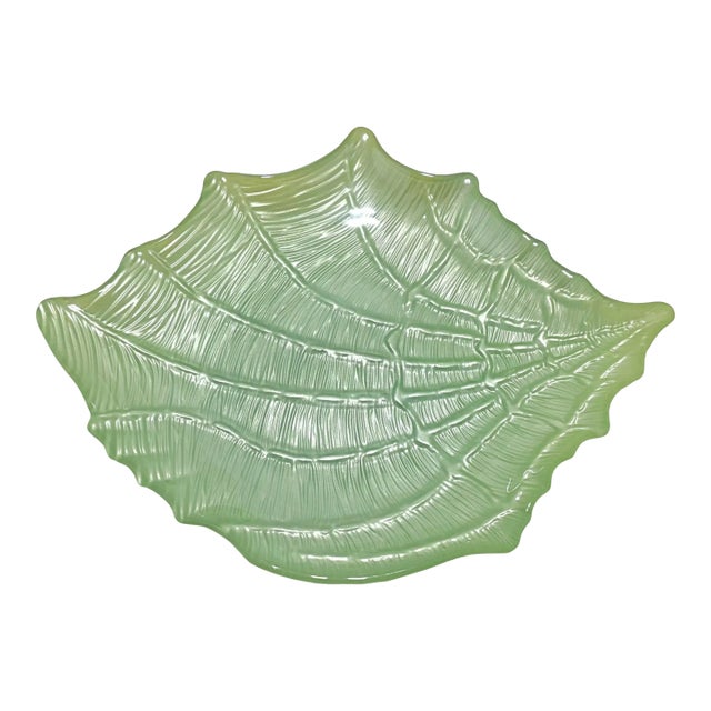 15-Inch Vintage Celery Green Shell Glass Bowl For Sale