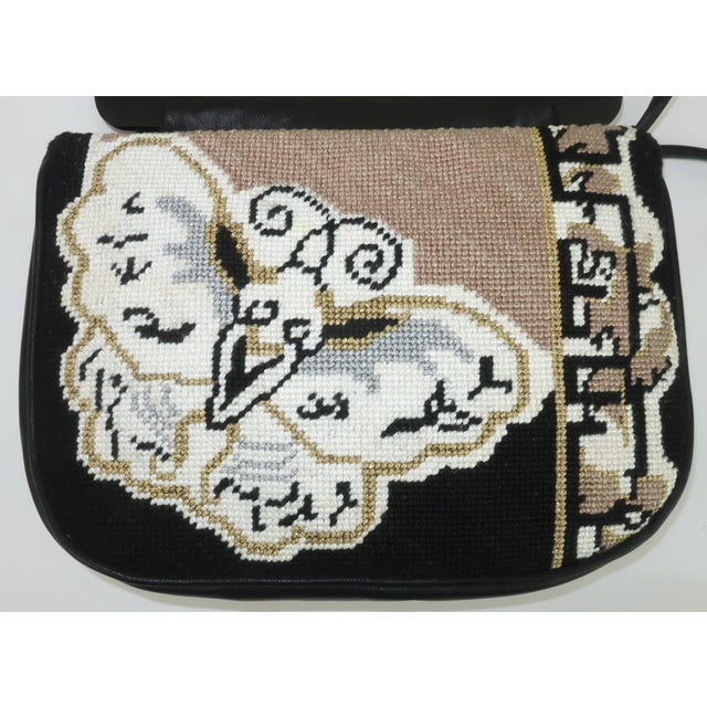 Black Moon Bags by Patricia Smith Needlepoint Leather & Hand Painted Lacquer Wood Handbag For Sale - Image 8 of 15