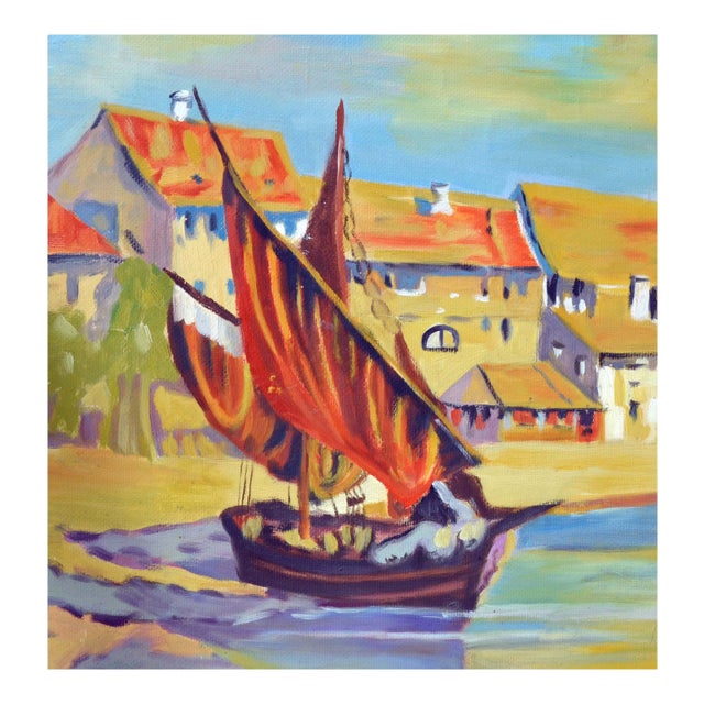 Vintage Oil Painting of Venetian Fishing Boats For Sale - Image 4 of 4