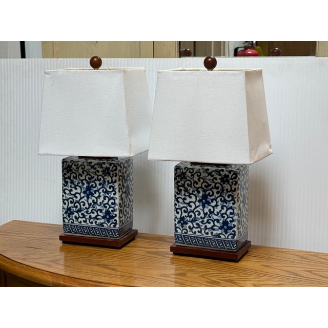 Ralph Lauren Chinoiserie Ralph Lauren Blue + White Table Lamps, Pair For Sale - Image 4 of 12