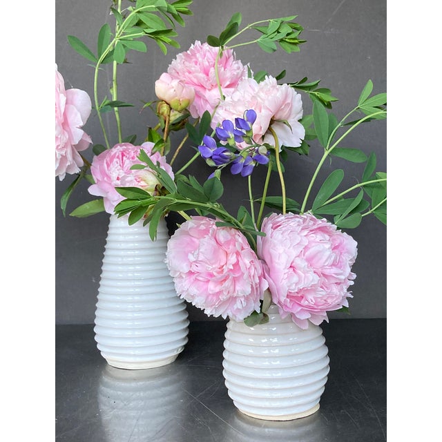 Ceramic Set of 3 Contemporary Ceramic Vases, White For Sale - Image 7 of 9