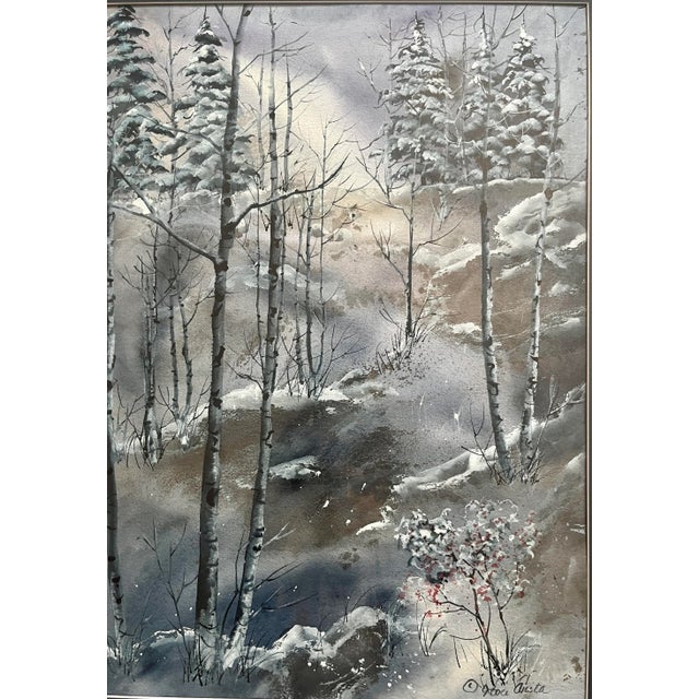 Original Itsu Arita Watercolor Painting Trees in the Forest Framed Signed Art Aprox. dimensions: Frame: 27.5"H x 21.5"W...