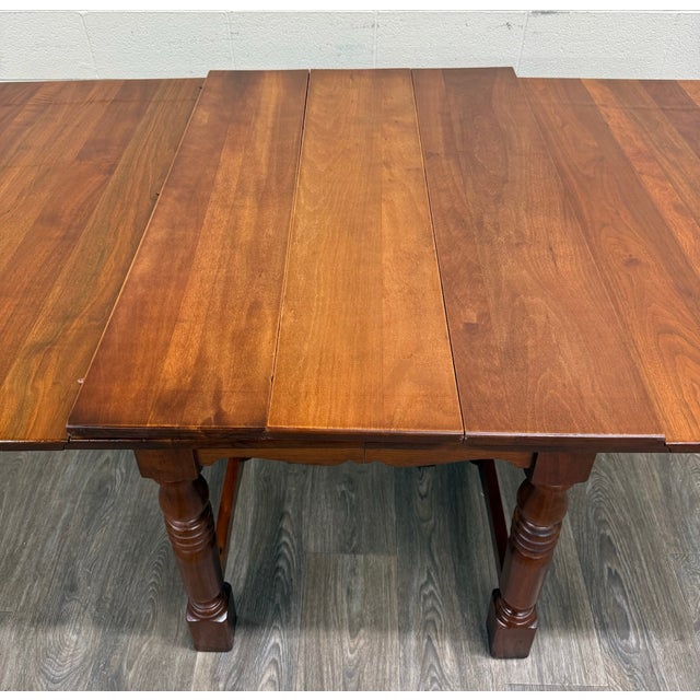 Brown Vintage Early American Colonial Revival Willam & Mary Style Walnut Dining Table For Sale - Image 8 of 14