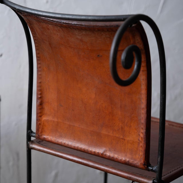 Metal Spanish Hacienda Wrought Iron & Leather Barstools, 1960s For Sale - Image 7 of 13