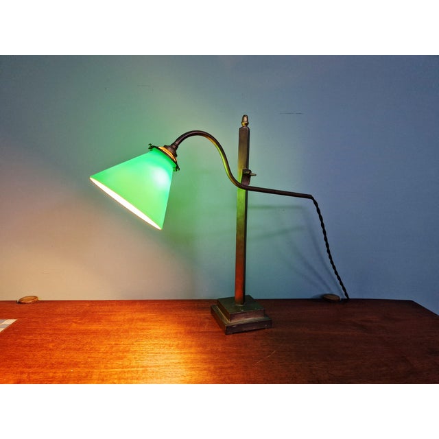 Conical Desk Lamp in Bronze and Green Opaline Glass, 1920s For Sale - Image 6 of 18