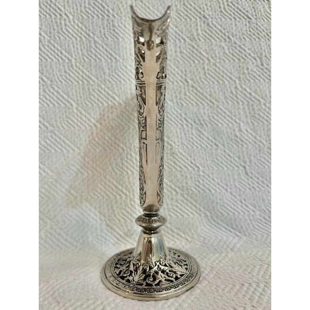 Godinger 1991 Godinger Silver Plate Victorian Style Filigree Fan Vase For Sale - Image 4 of 10