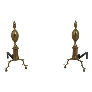 Pair Virginia Metalcrafters Colonial Style Brass Fireplace Andirons For Sale