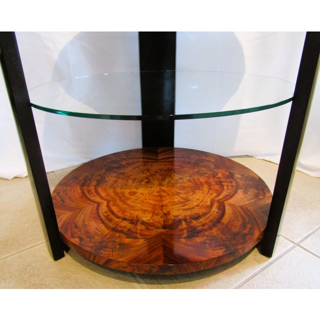 1990s 1990s Theodore Alexander Art Deco Style Round Wood and Glass Center / End Table For Sale - Image 5 of 9