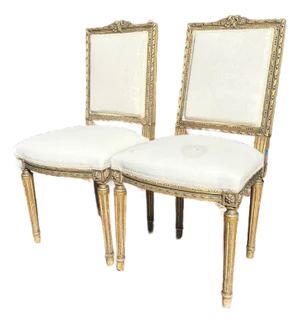 Pair of Mid-20th Century Louis XVI Style Giltwood Side Chairs With Cream Linen Upholstery