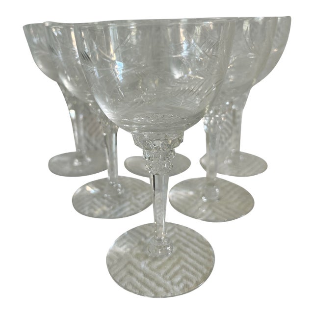 Mid to Late 20th Century Tiffin-Franciscan “Forever Yours” Etched Wine Glasses - A Set of 6 For Sale