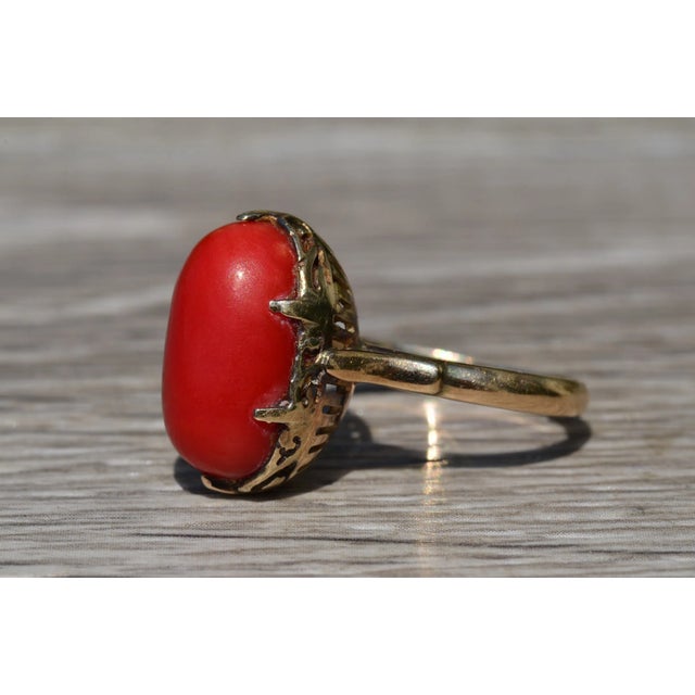 Contemporary The Coconut Creek: Antique Turn of The Century Mediterranean Coral Ring For Sale - Image 3 of 10