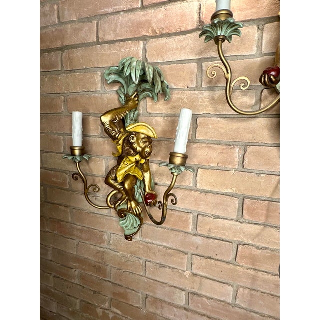 Wood Pair Maitland-Smith Monkey Wall Sconces For Sale - Image 7 of 12