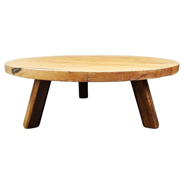 Large Brutalist Round Tripod Wooden Coffee Table, 1960s For Sale - Image 15 of 15