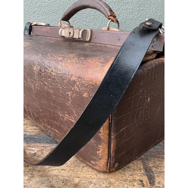 Animal Skin Vintage Stamped Croco Doctors Bag For Sale - Image 7 of 12