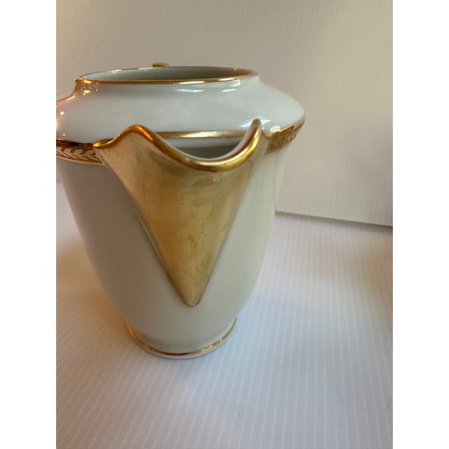 Modern Vintage 1950s Limoges France Creamer and Sugar Bowl With Lid by Cenpor in Classic White and Gold Trim Set For Sale - Image 3 of 16