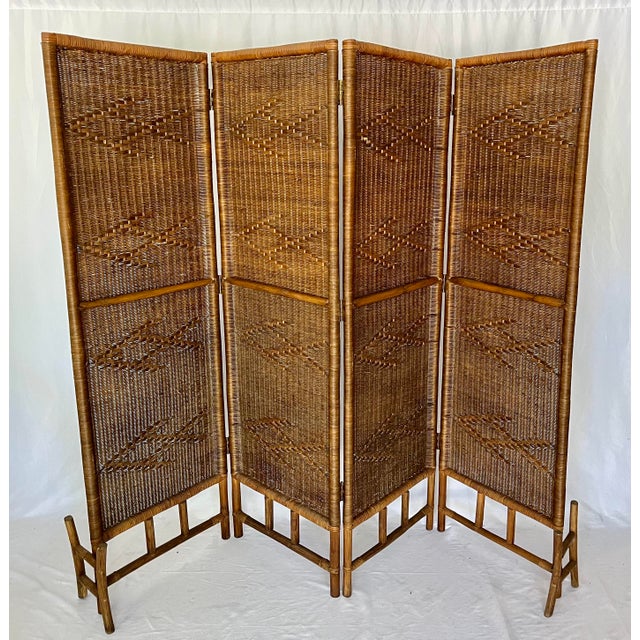 Mid Century Rattan Wicker Room Divider Screen Chairish