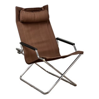 Vintage Uchida Z Chair Japanese Modern Chrome Sling Lounge Chair With Headrest For Sale