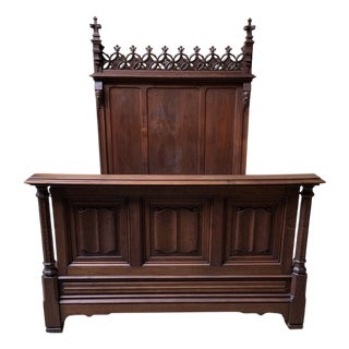 Antique Neo-Gothic Walnut Bed For Sale
