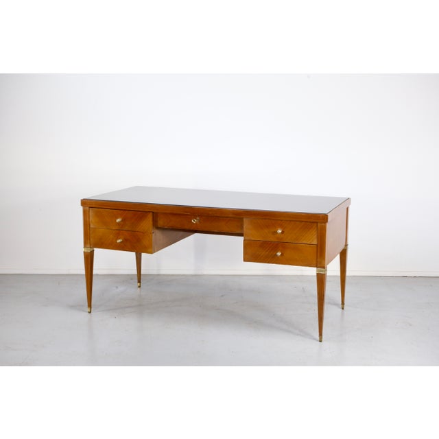 1960s Mid-Century Modern Italian Desk in Walnut with Brass and Glass For Sale - Image 5 of 10