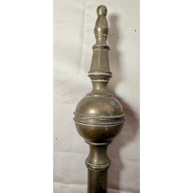English Antique 18th Century Wrought Iron Turned Brass English Fireplace Shovel Tool 17 For Sale - Image 3 of 11