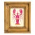 Original Hand-Painted Pink Lobster Paining in a Vintage Frame For Sale