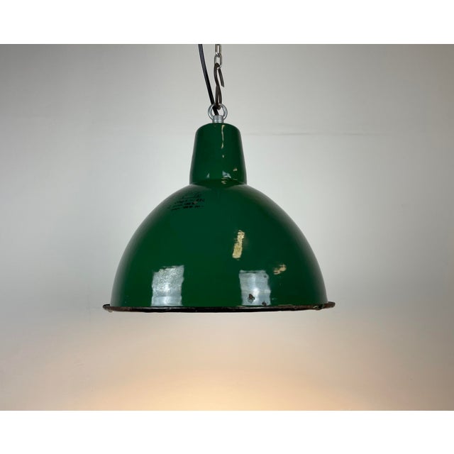 Industrial Green Enamel Factory Lamp from Polam, 1960s For Sale - Image 11 of 14