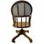 Vintage bentwood swivel desk chair featuring a curved cane backrest, spindle arm supports, and solid wood construction...