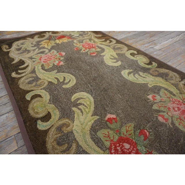 American Special Greige Ground Color With Lovely Floral Design Antique American Hooked Rug For Sale - Image 3 of 12