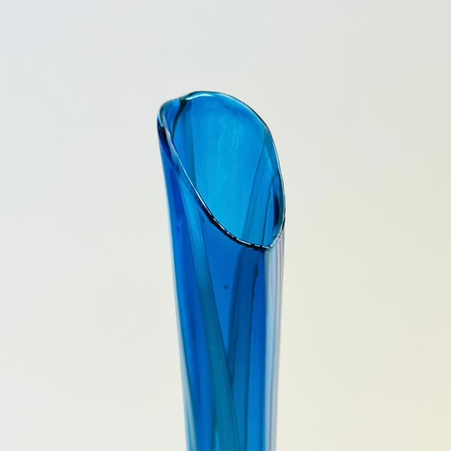 Mid 20th Century MCM Striped Blue Swung Glass Vase For Sale - Image 5 of 10