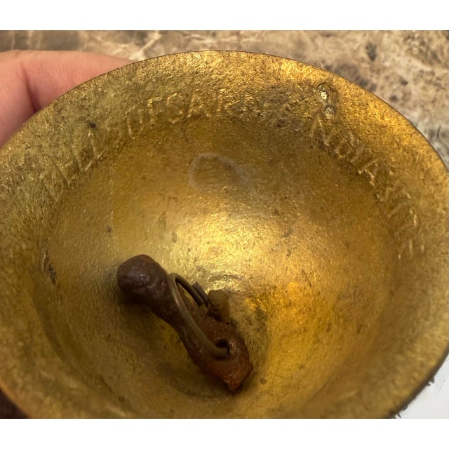 Traditional Vintage Bells of Sarna India Solid Brass Bell Original Clapper 3” For Sale - Image 3 of 3