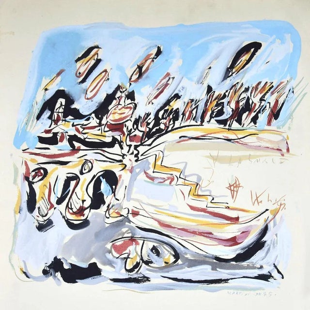 Unknown, Composition, Mixed Media on Cardboard, 1975 For Sale - Image 3 of 3