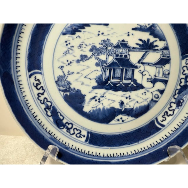 19th Century Antique 19th C Chinese Porcelain Blue White Plate Landscape Nanking 9 1/2" For Sale - Image 5 of 12