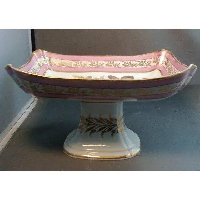 19th Century English Porcelain Botanical Rose Flowers on Pink Ground Tazza Compote For Sale - Image 4 of 9