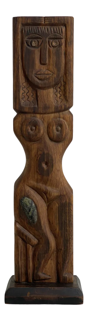 1960s Holton Modernist Hand-Carved Wooden Sculpture