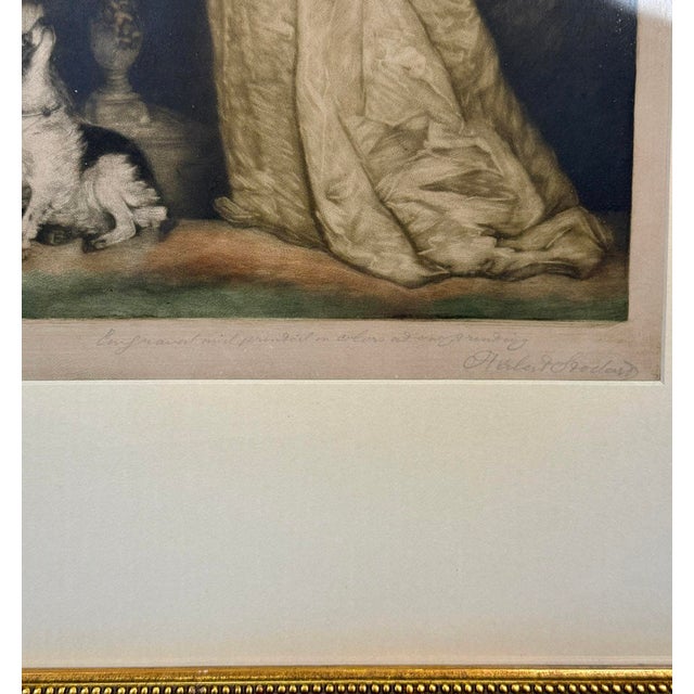 Antique Traditional Mezzotint Engraving "Lady Muster" Framed Art For Sale - Image 14 of 14