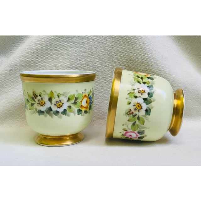 Vintage Hand-Painted Porcelain Cachepots, Floral With Gilt Rim - A Pair For Sale - Image 17 of 18