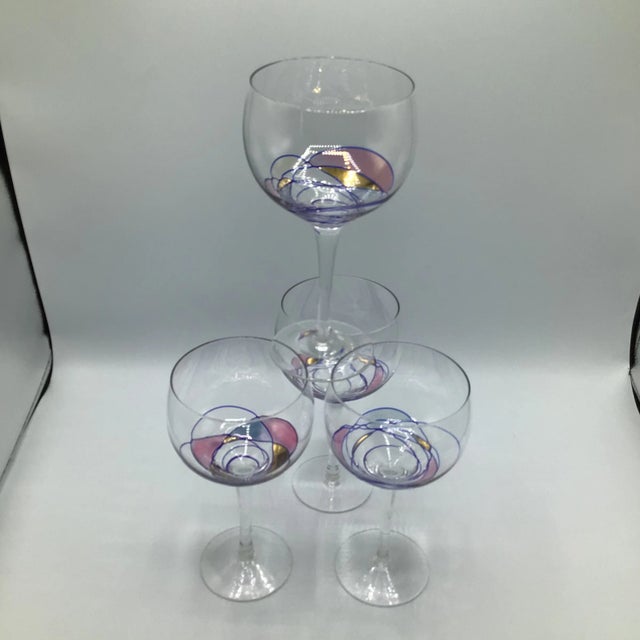 Romanian Cristiro Mosaic Pattern Wine Glasses Hand Blown - Set of 4 For Sale - Image 9 of 13